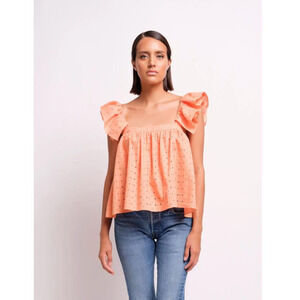 Katharine Kidd Ruffle Orange Eyelet Juno Top NEW (size L)